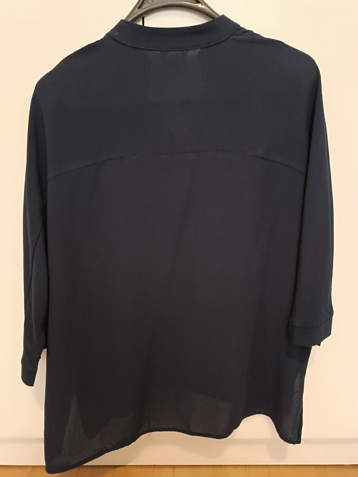 Lacivert Hakim Yaka Kısa Kollu Kadın Gömlek - Görsel 5