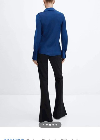 Lacivert V Yakalı Düğmeli Kadın Gömlek - Görsel 4