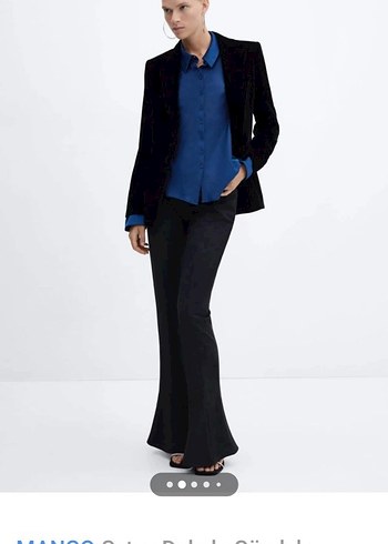 Lacivert V Yakalı Düğmeli Kadın Gömlek - Görsel 2