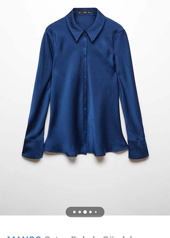 Lacivert V Yakalı Düğmeli Kadın Gömlek - Görsel 3