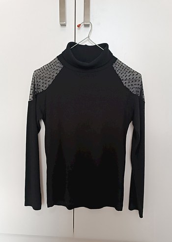 Siyah Dantel Detaylı Boğazlı Kadın Kazak - Görsel 2