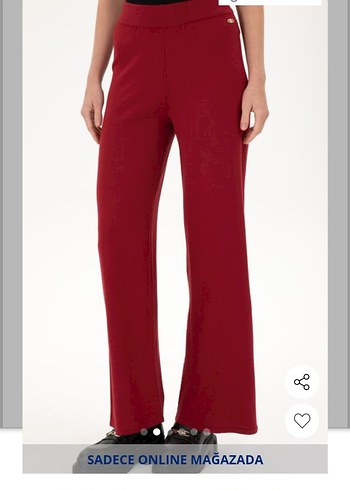 Bordo Salaş Bol Paça Kadın Pantolon - Görsel 2