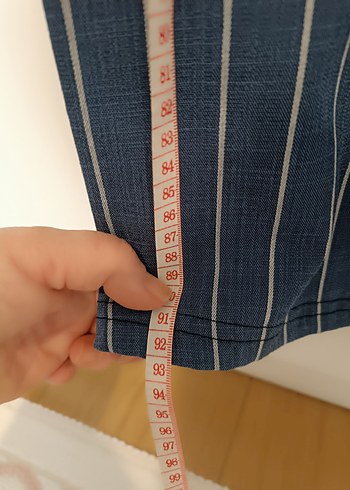 Lacivert Çizgili Kadın Pilili Kumaş Pantolon - Görsel 3