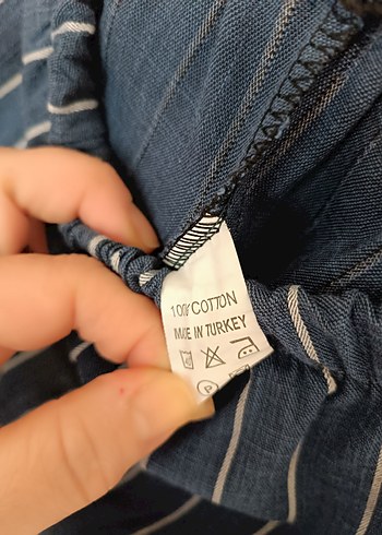 Lacivert Çizgili Kadın Pilili Kumaş Pantolon - Görsel 4