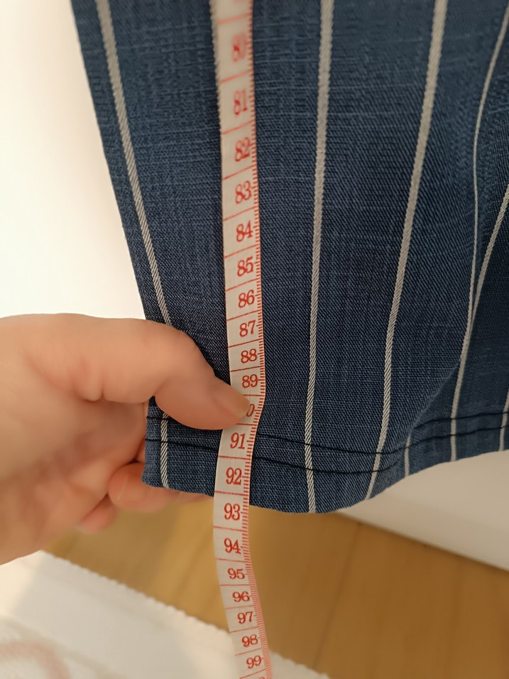 Lacivert Çizgili Kadın Pilili Kumaş Pantolon - Görsel 3