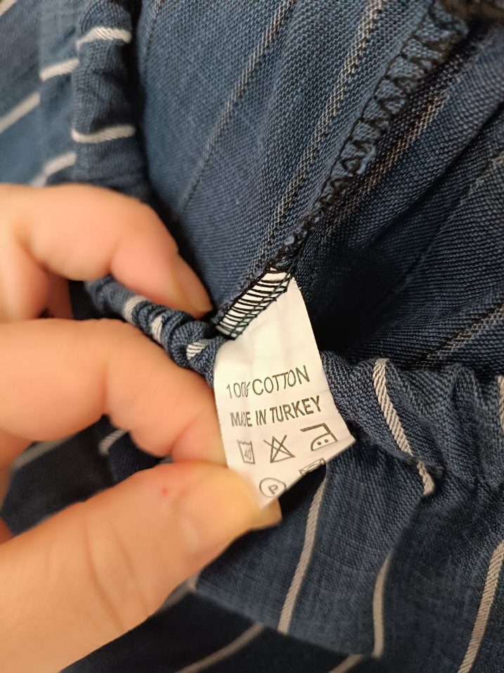 Lacivert Çizgili Kadın Pilili Kumaş Pantolon - Görsel 4