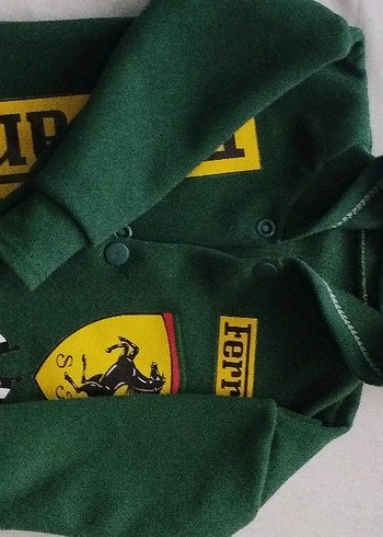 Ferrari Düğmeli Koyu Yeşil Baskılı bebek Sweatshirtü