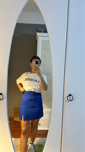 Zara Saks mavisi yırtmaçlı mini etek