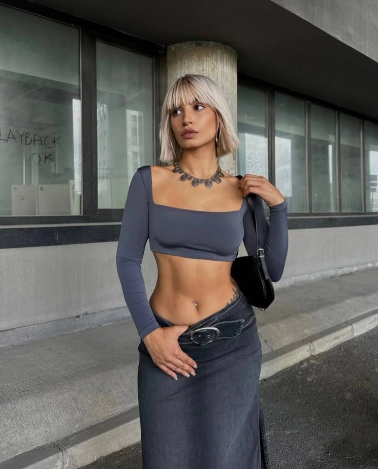 Gri Crop Top - Görsel 2