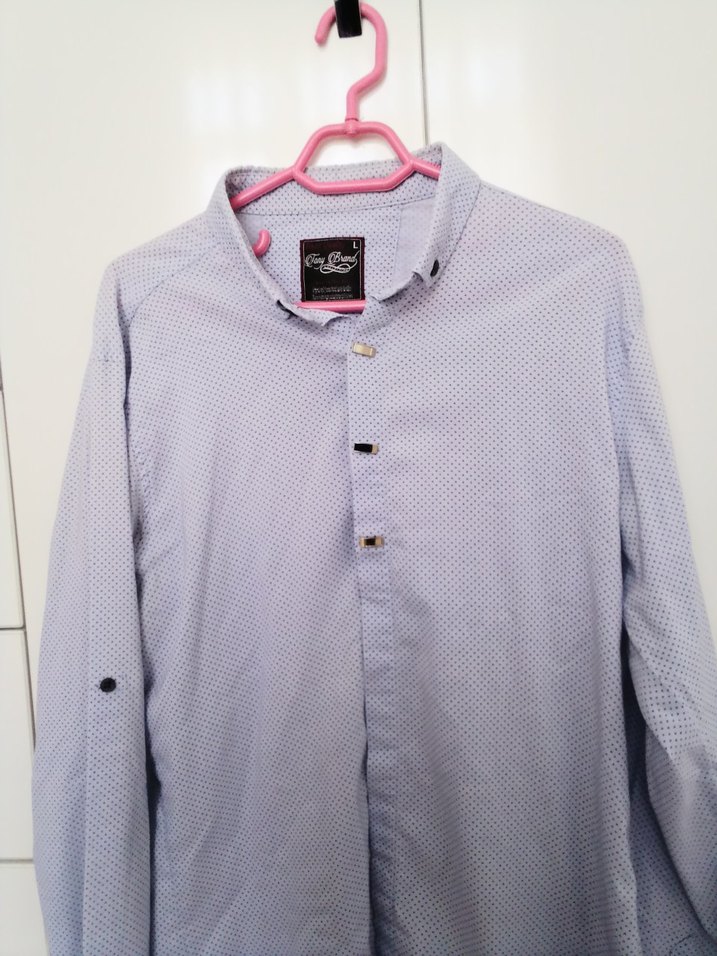 Düğmeli Gri Puantiyeli Erkek Gömlek - Görsel 3