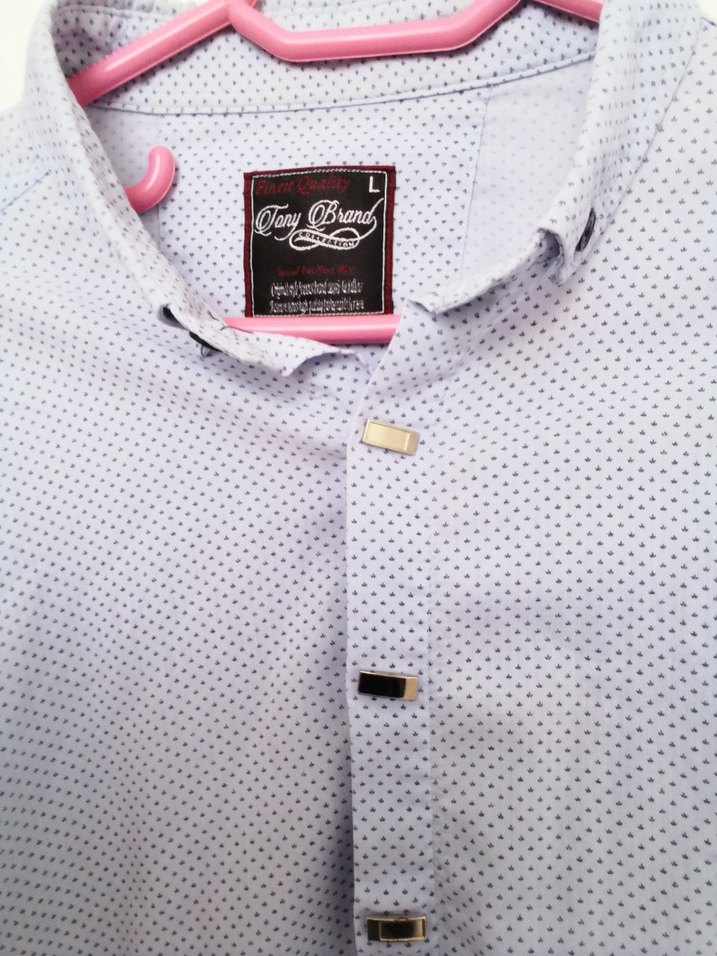 Düğmeli Gri Puantiyeli Erkek Gömlek - Görsel 5