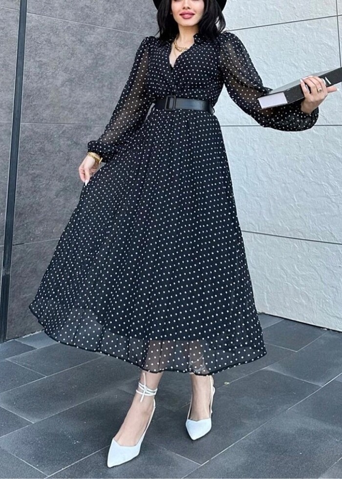 Şifon puantiyeli elbise - Görsel 4