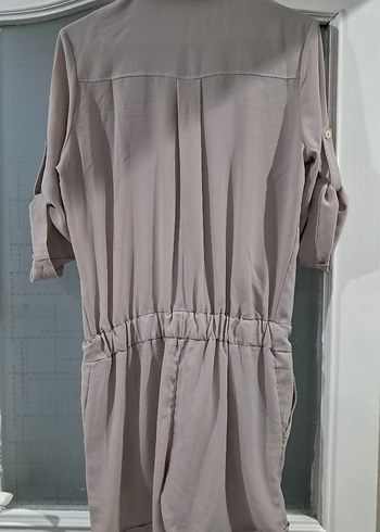 Düğmeli Bej Kadın Tulum - Görsel 2