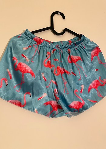 38 Beden Turkuaz Flamingo Desenli Mini Bralet ve şort takım