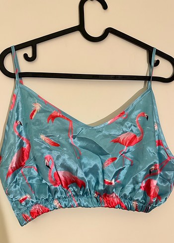 Turkuaz Flamingo Desenli Mini Bralet ve şort takım