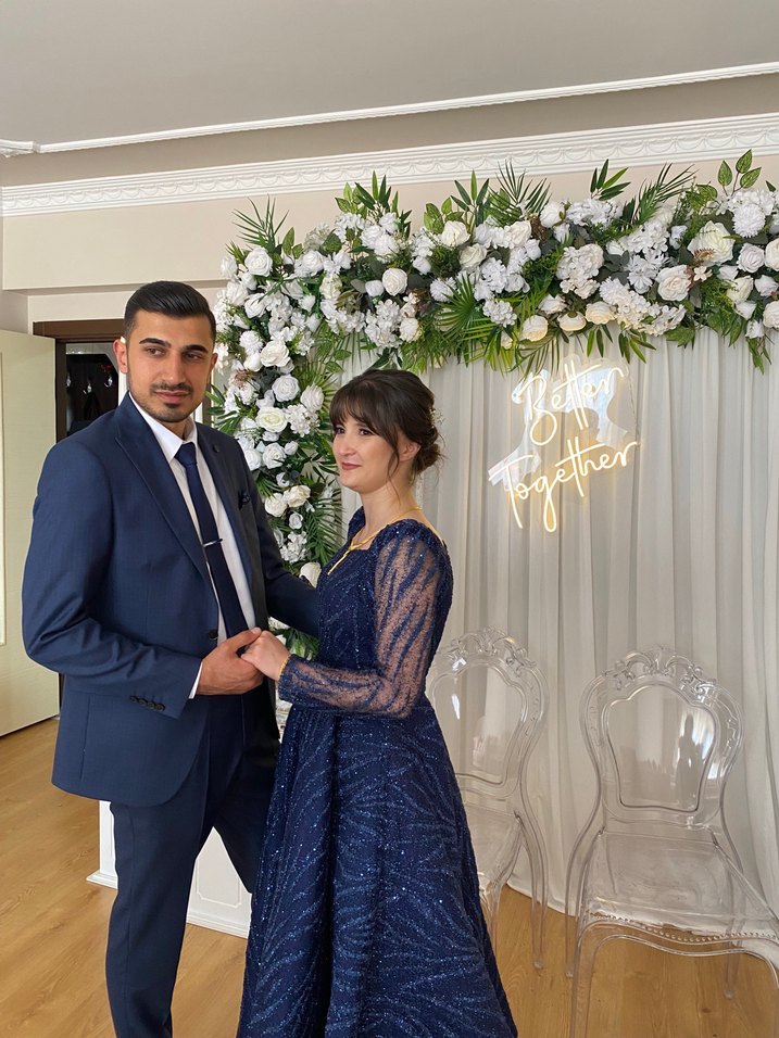 Uzun Kollu Drapeli Mavi Straplez Abiye - Görsel 3