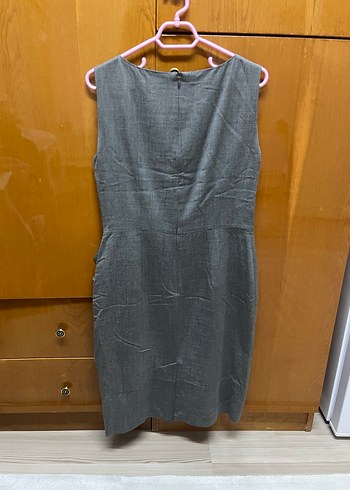 Gri Kolsuz Drapeli Midi Kalem Elbise - Görsel 2