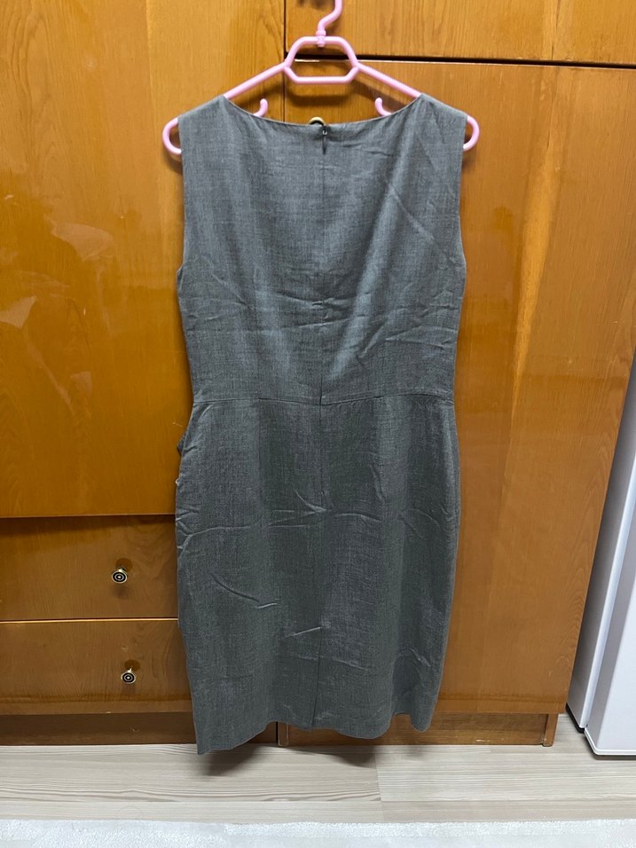 Gri Kolsuz Drapeli Midi Kalem Elbise - Görsel 2