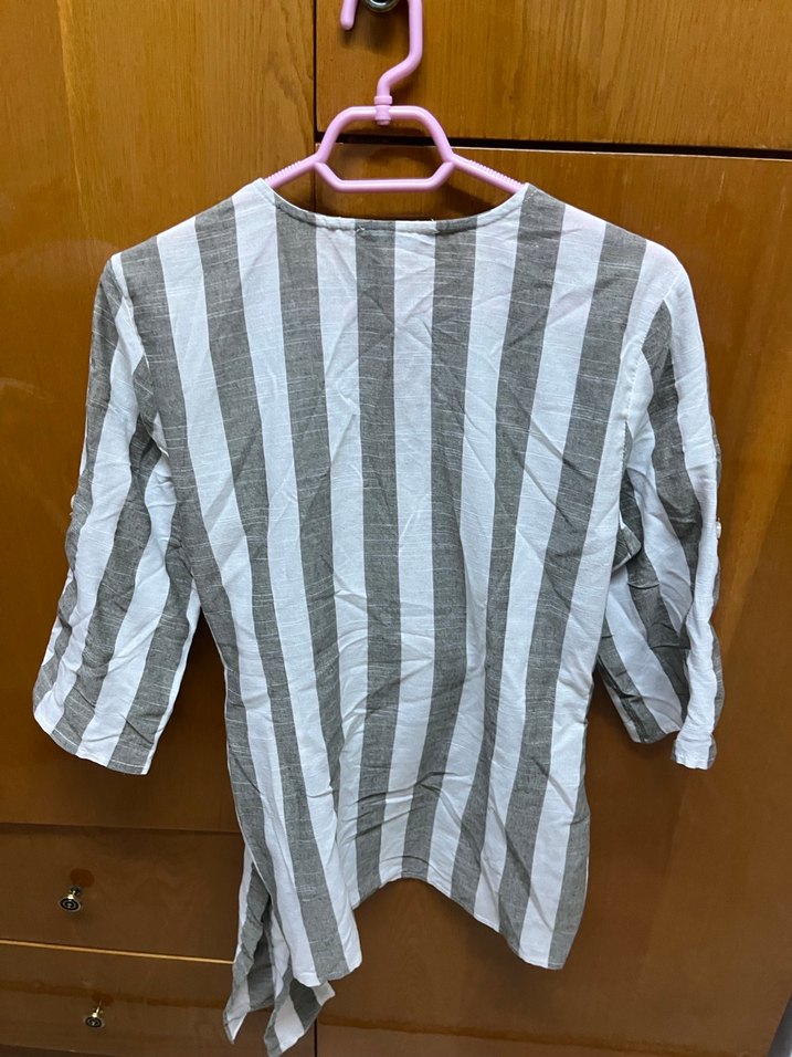 Gri Zebra Desenli Kemerli Midi Kadın Gömlek - Görsel 2