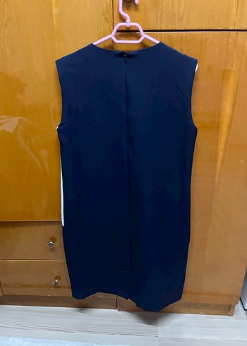 Drapeli Siyah Beyaz Midi Elbise - Görsel 3