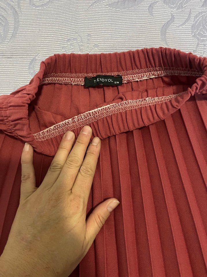 Kırmızı Pilili Uzun Bohem Etek - Görsel 2