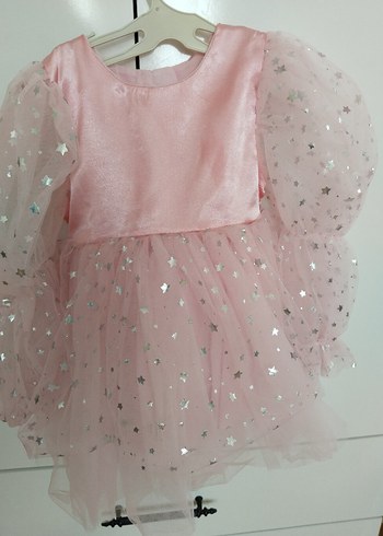 12-18 Ay Beden Kız Çocuk Pembe Tül Elbise