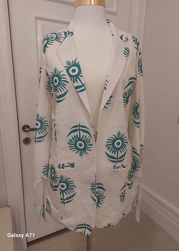 Desenli Bohem Beyaz Uzun Kadın Blazer