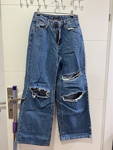 Yırtık wide leg kot pantolon