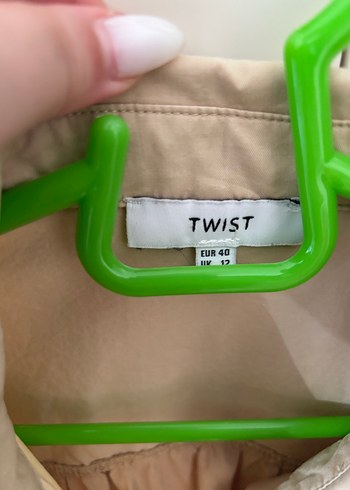 Twist Bej Keten Düğmeli Kısa Kollu elbise