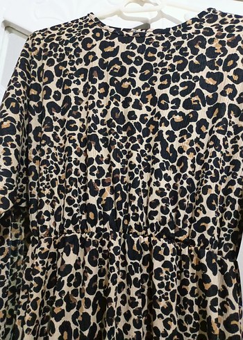 Kahverengi Leopar Desenli Uzun Bohem Elbise - Görsel 2