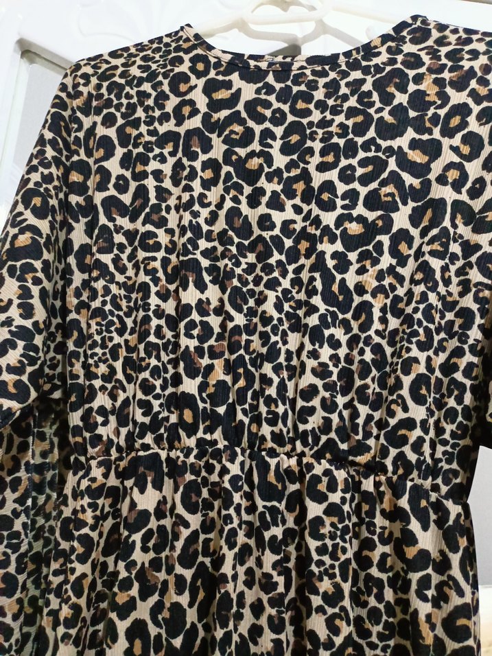 Kahverengi Leopar Desenli Uzun Bohem Elbise - Görsel 2