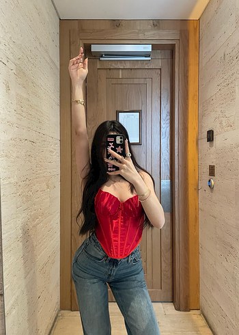 Kırmızı saten korse - Görsel 3