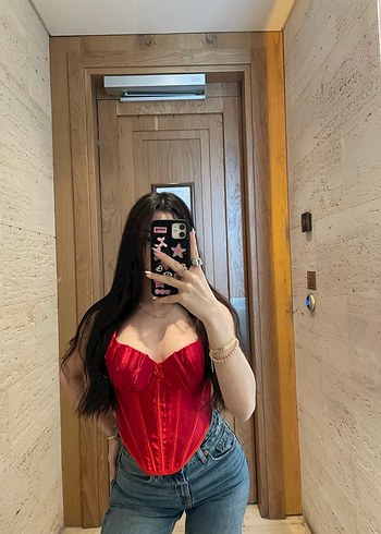 Kırmızı saten korse - Görsel 4