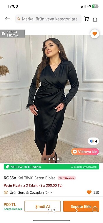 Siyah saten midi elbise