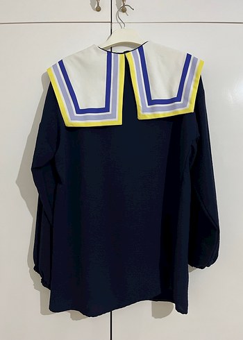 Lacivert Pilili Uzun Kollu Bluz - Görsel 2