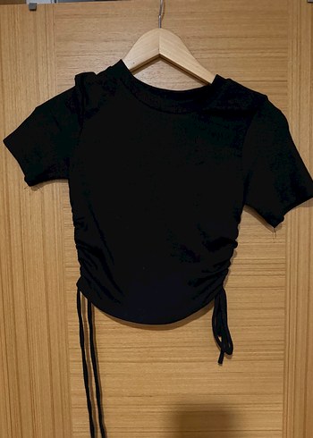 Zara Siyah Kisa Kollu Buzgulu Crop Top