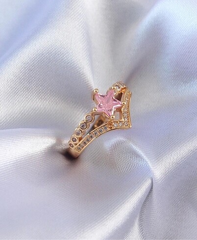 Diğer Prenses Taç Model Pembe Yıldız Zirkon Yüzük