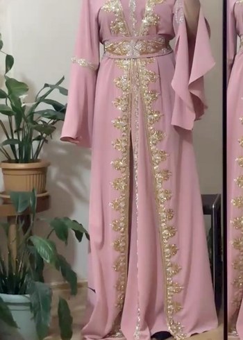 Pembe İşlemeli Uzun Abiye Elbise - Görsel 4