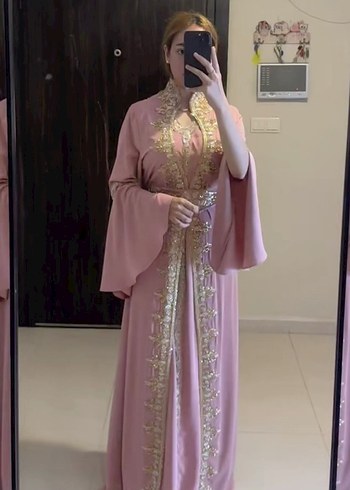 Pembe İşlemeli Uzun Abiye Elbise - Görsel 2