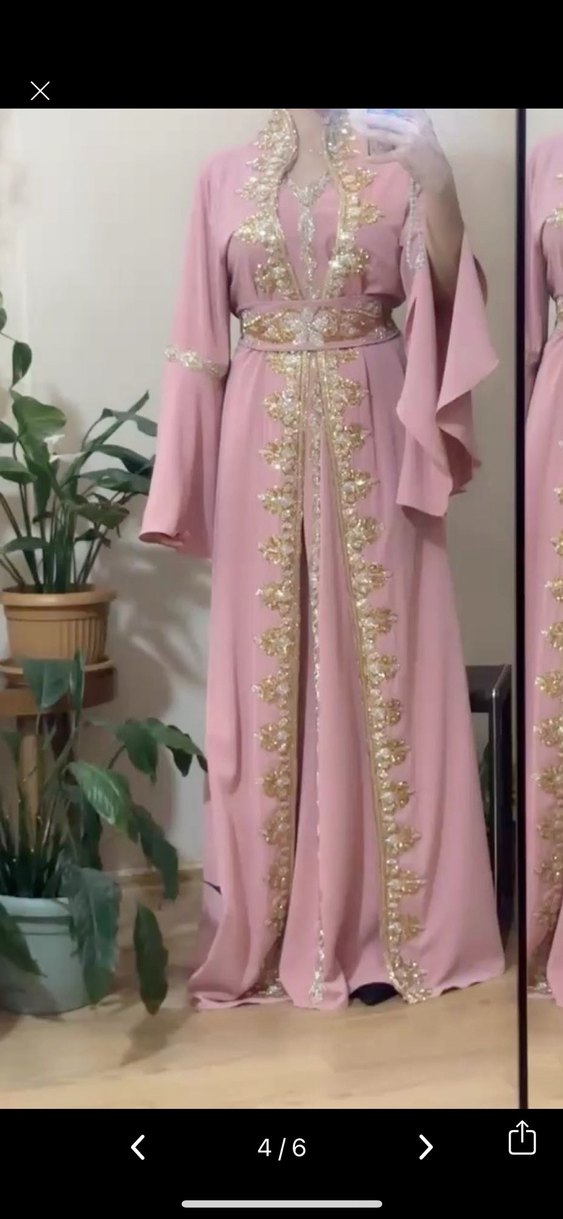 Pembe İşlemeli Uzun Abiye Elbise - Görsel 4