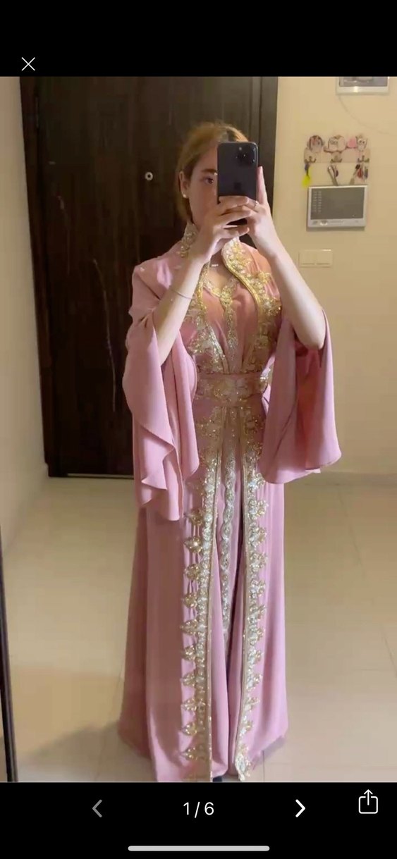 Pembe İşlemeli Uzun Abiye Elbise - Görsel 3