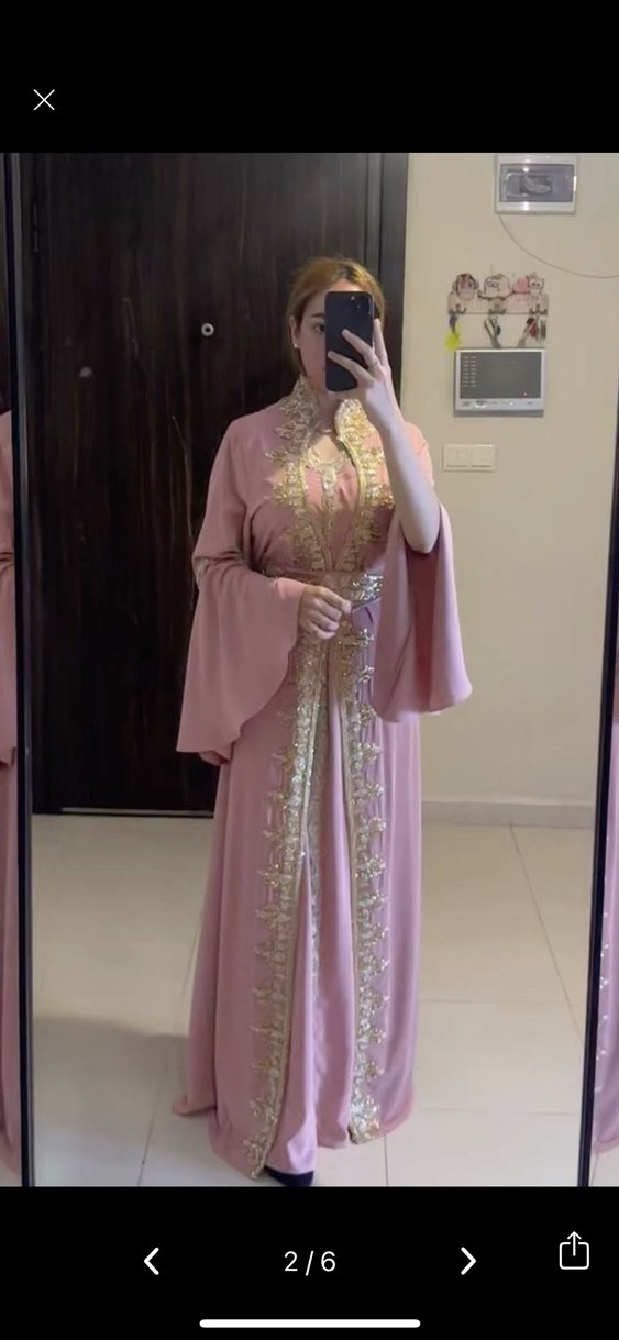 Pembe İşlemeli Uzun Abiye Elbise - Görsel 2
