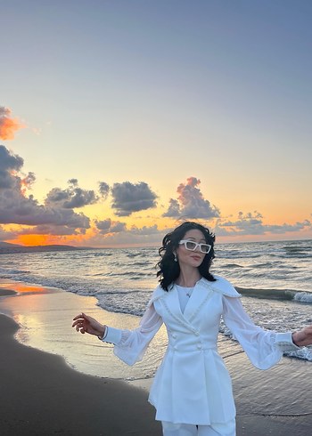 Kadın Beyaz Uzun Kollu İpek Takım - Görsel 4