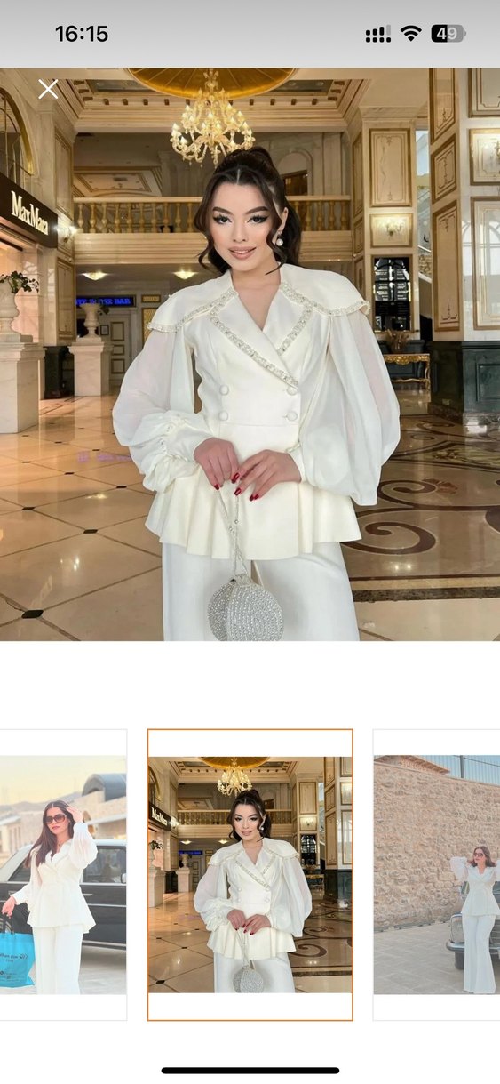 Kadın Beyaz Uzun Kollu İpek Takım - Görsel 2