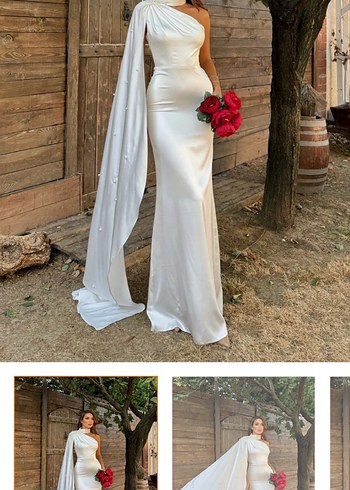 Düz Kesim Beyaz Straplez Gelinlik çekim elbisesi - Görsel 3