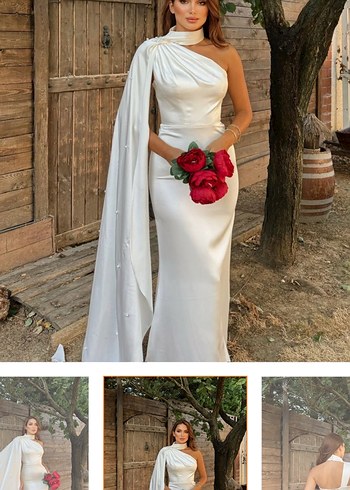 Düz Kesim Beyaz Straplez Gelinlik çekim elbisesi - Görsel 2