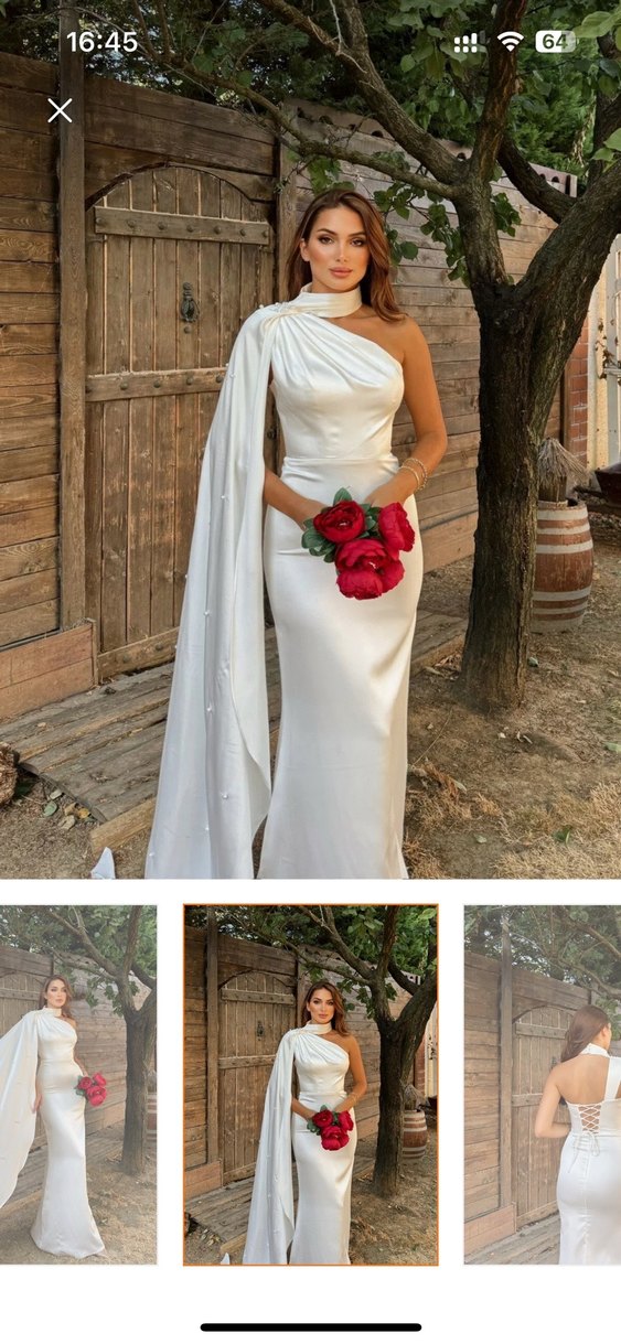 Düz Kesim Beyaz Straplez Gelinlik çekim elbisesi - Görsel 2