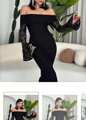 Dantel Detaylı Siyah Uzun Kadın Elbise - Görsel 4