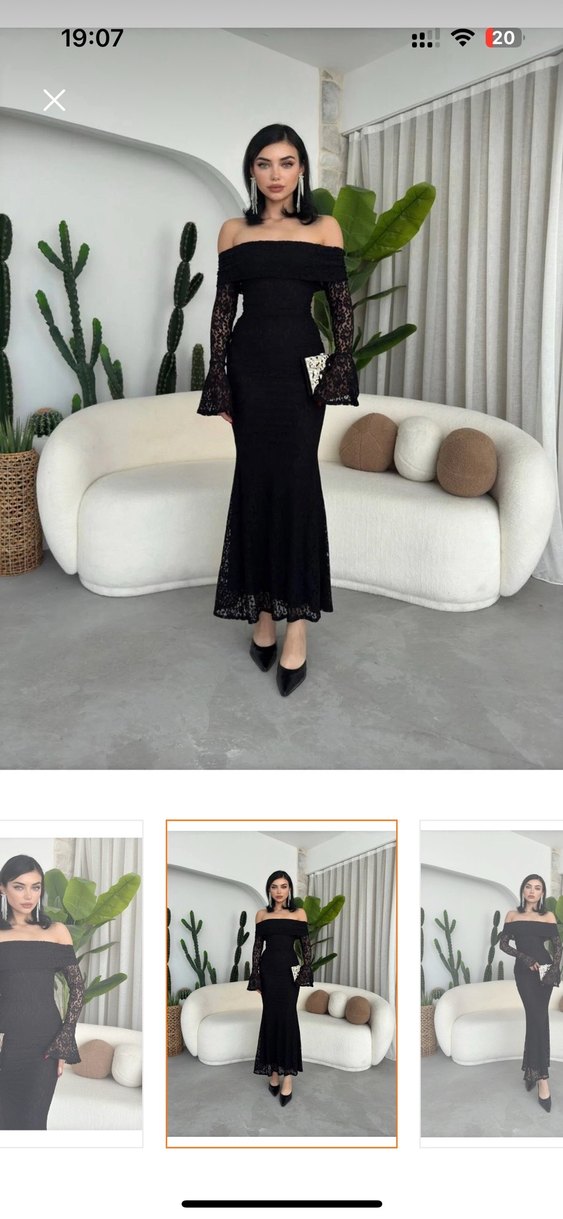 Dantel Detaylı Siyah Uzun Kadın Elbise - Görsel 2