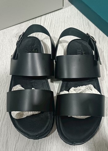erkek Siyah deri Sandalet